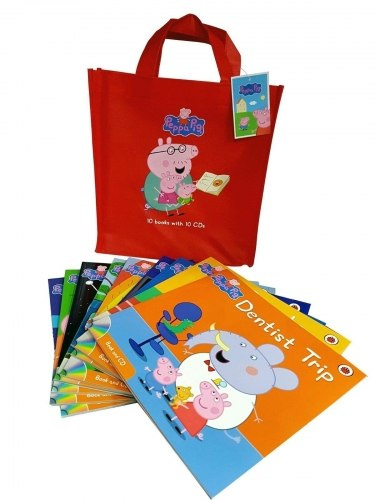Peppa Pig 10 Story Books Set Collection with CDs (Red Bag)
